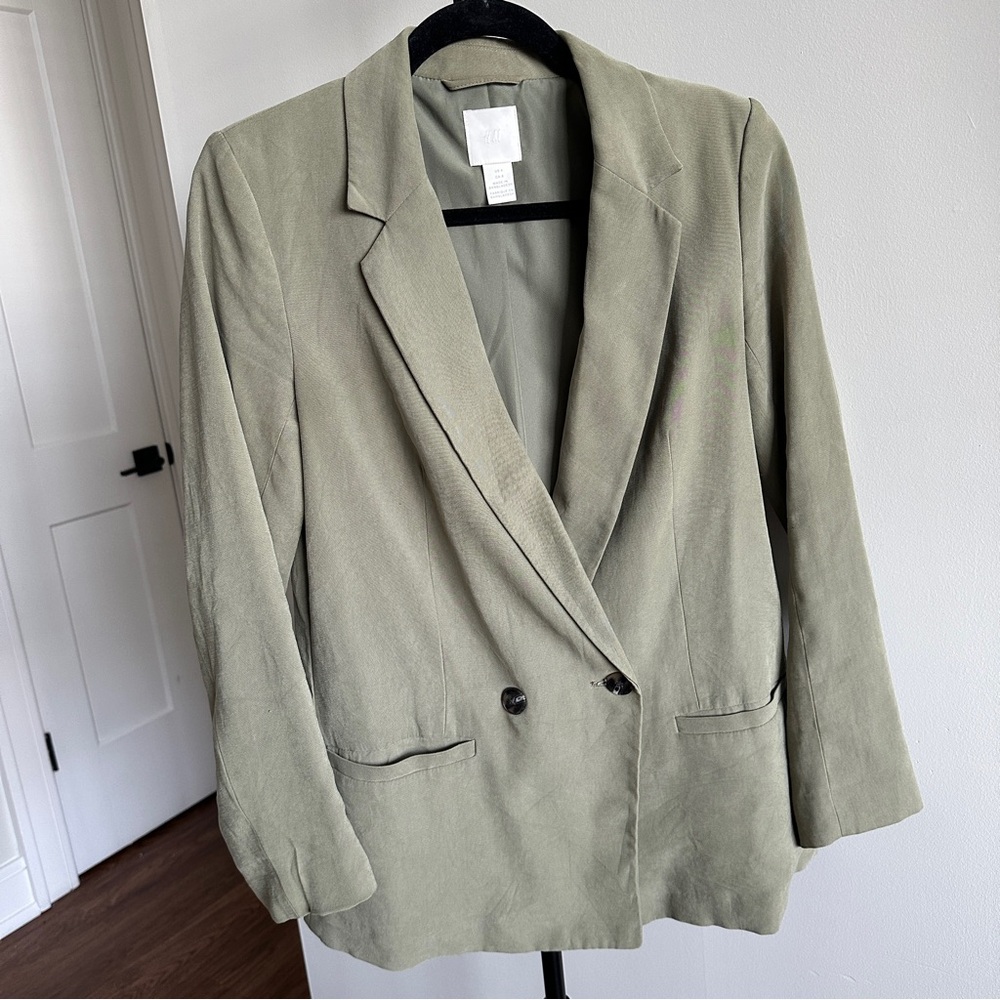 H&M Olive Green Double-Breasted Blazer